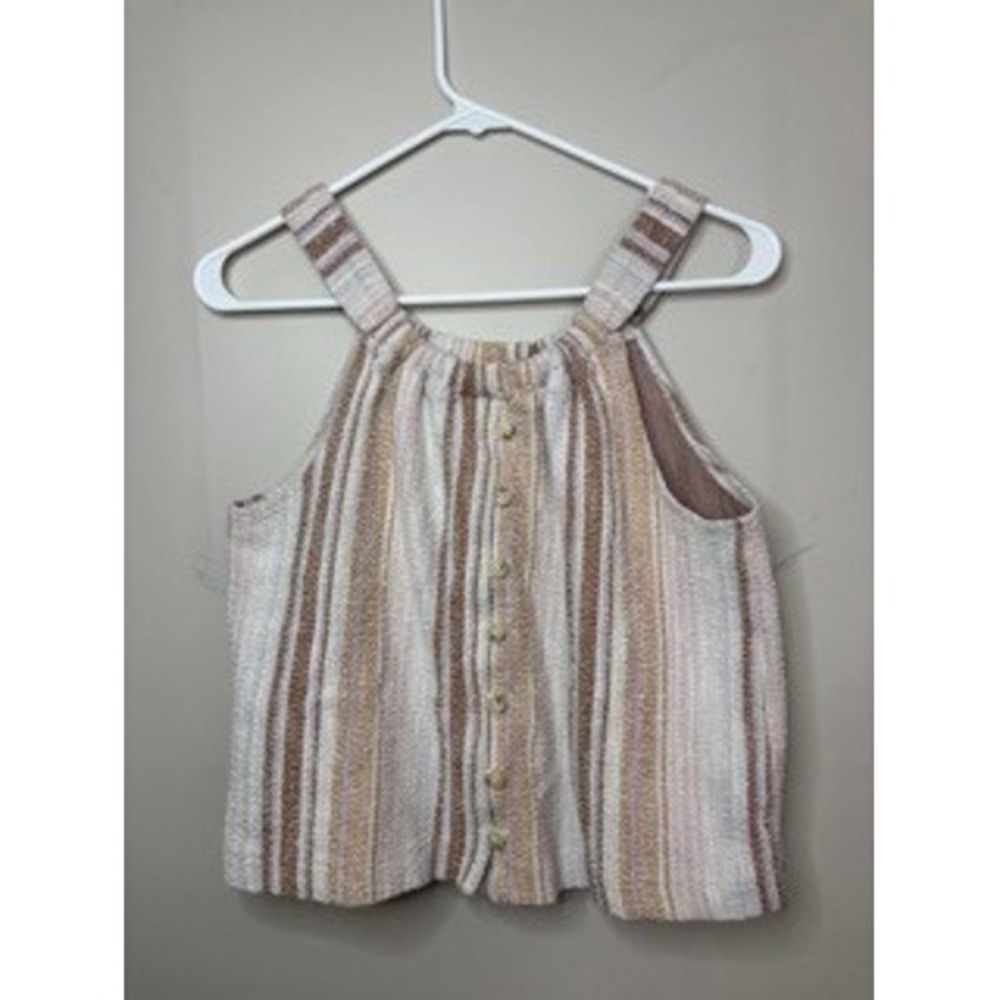 Madewell Texture & Thread Neutral Striped Button Back TankTop Brown Cream Size M